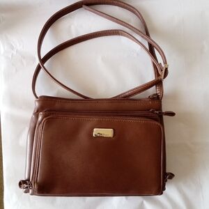 Koltov Faux Leather Mini Crossbody Purse Accordian Style Multiple Pockets Brown